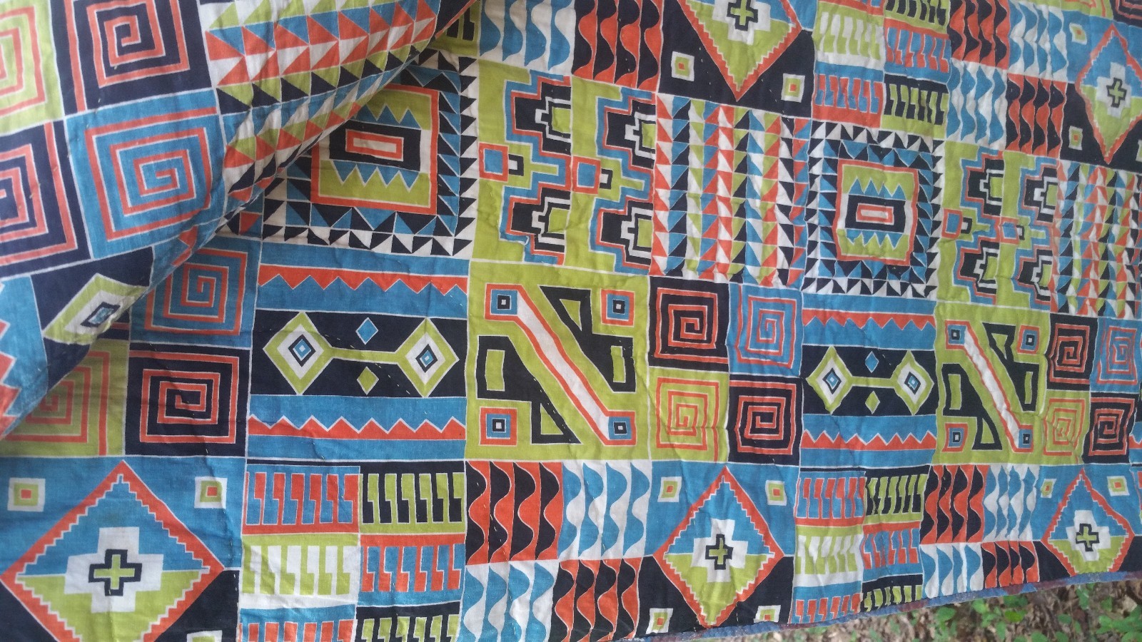 Vintage Cotton Hand Stitched Quilt Patchwork Flour Sacks & Art Deco Reversible