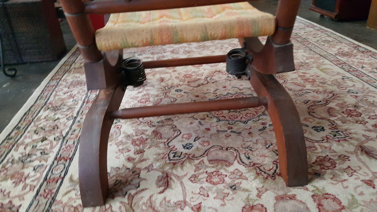 Antique Eastlake Victorian Turned Walnut Gold Material Rocking Chair