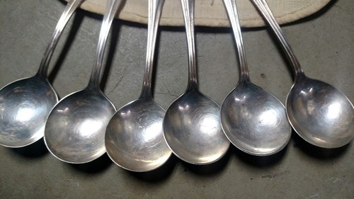 6 1912 Silverplate Rogers Puritan Gumbo Soup Sugar Spoons Silver Plate Bouillon