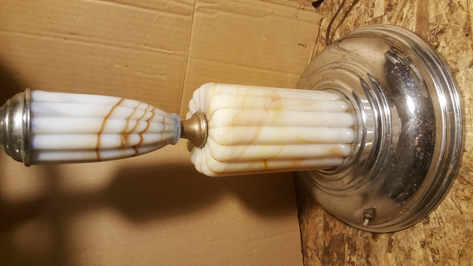 Antique SMOKING STAND Art Deco Chrome Lighted GLASS BASE Lamp shade VTG Floor