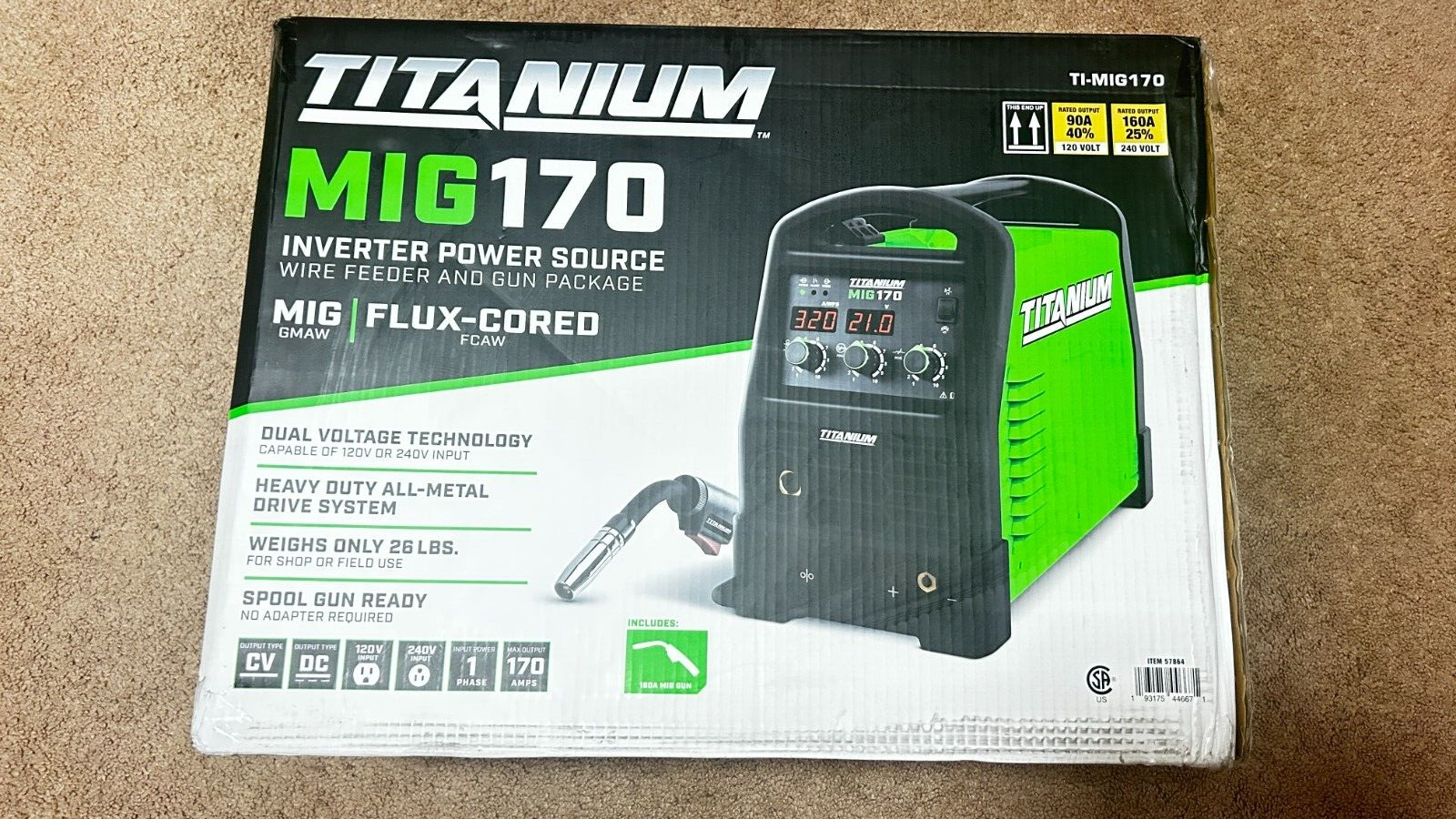 Titanium MIG 170 Inverter Power Source Wire Feeder & Gun Package Welder #57864..