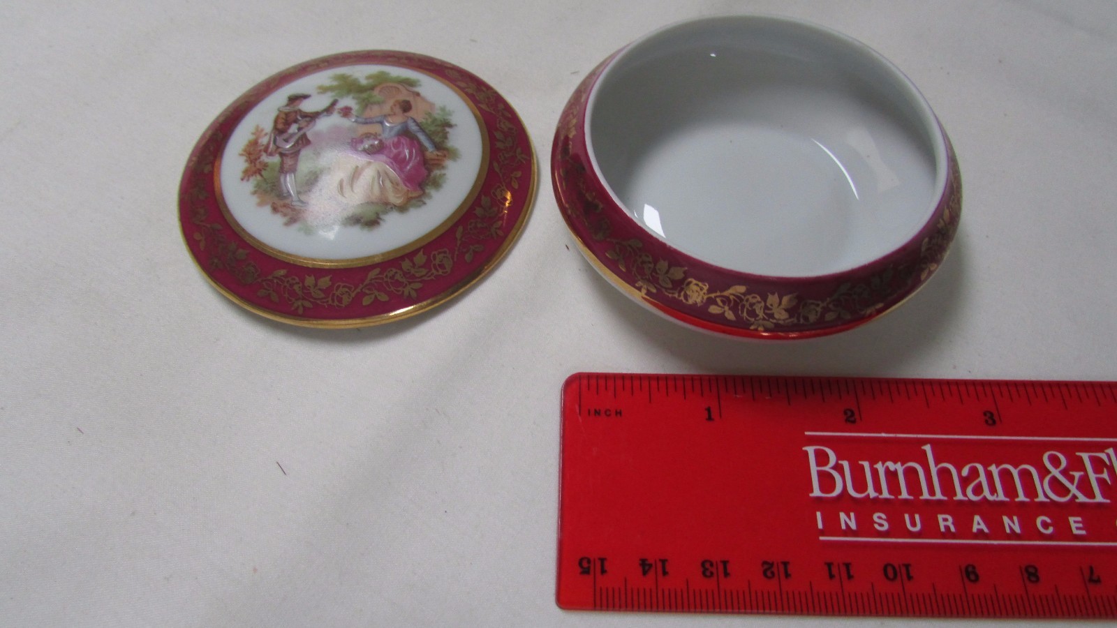 Porcelaine Limoges Red Trinket Box Vintage Couple 3in