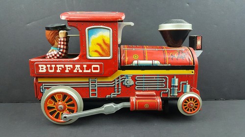 WESTERN BUFFALO TIN LITHO TRAIN CONDUCTOR Trade Mark Modern Toys Red Engine