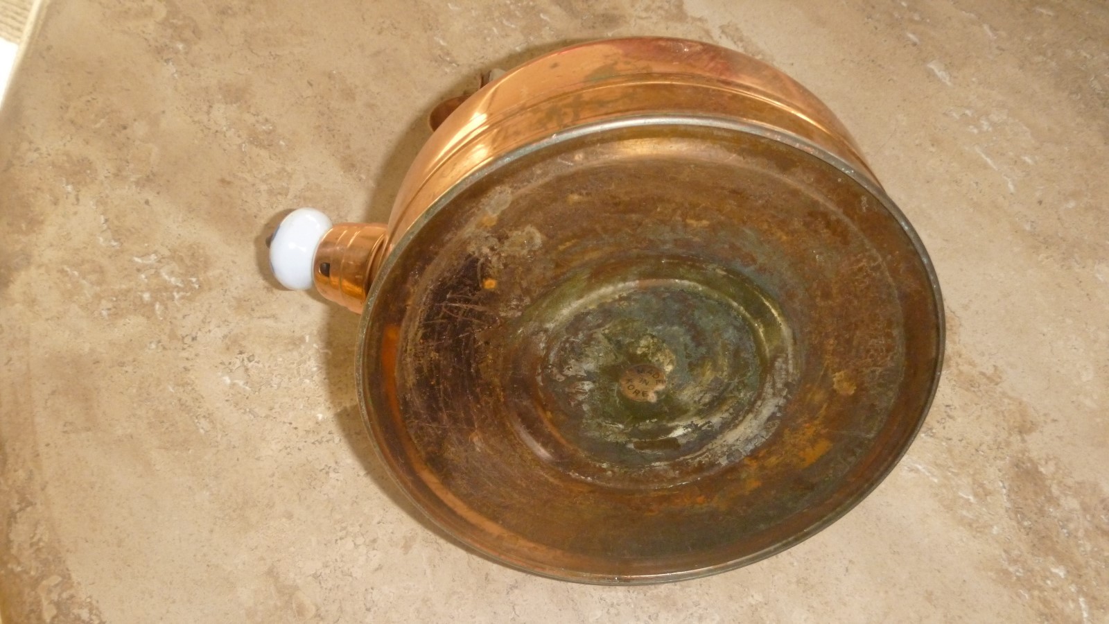 Antique Vintage Copper and ceramic handle and nobbs tea pot made in Korea 7