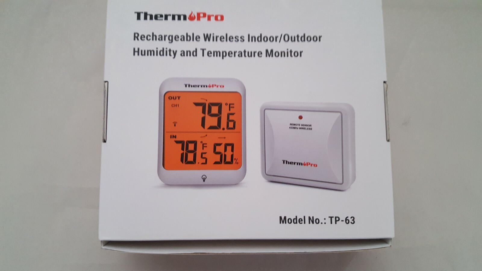 THERMPRO TP-63 RECHARGEABLE WIRELESS INDOOR/OUTDOOR HUMIDITY & THERMOMETER