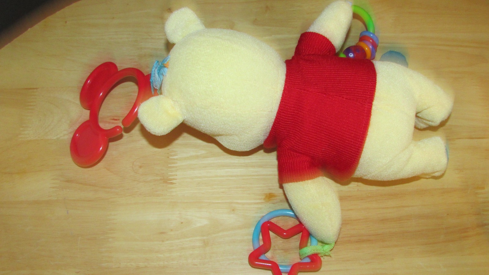 Disney Winnie the Pooh plush chime rattle hanging crib stroller toy ring clip