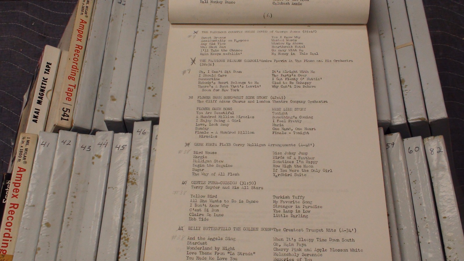 HUGE REEL TO REEL TAPE LOT OF 45 IN CASES WITH CATALOG! REALLY COOL!