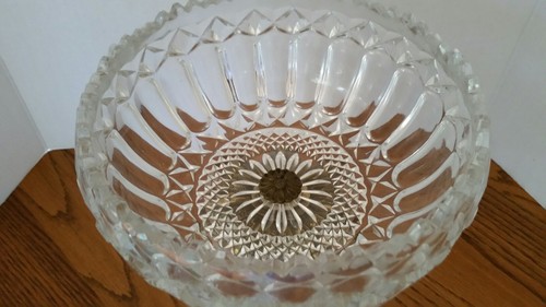 Vintage Crystal Glass Pedestal Fruit Bowl Brass w/ Prisms Marble Base