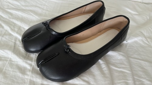 靴 OBLIQUE TOE FLAT SHOES tabi split toe flats shoes Size 40 Black Leather | eBay