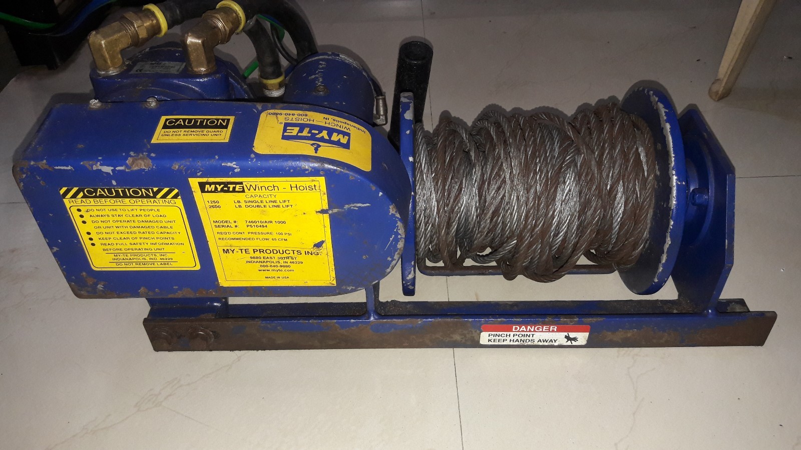 MY-TE Pneumatische Luft Winch - Winde 1250/1134kg P/No.746010/ AIR 1000