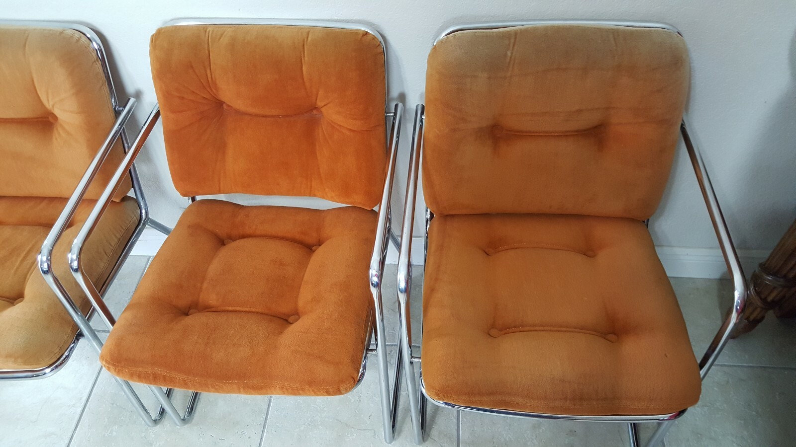 Vintage 1970s Mid Century Modern Chromed Chairs by ChromeCraft Corp.Set of 3