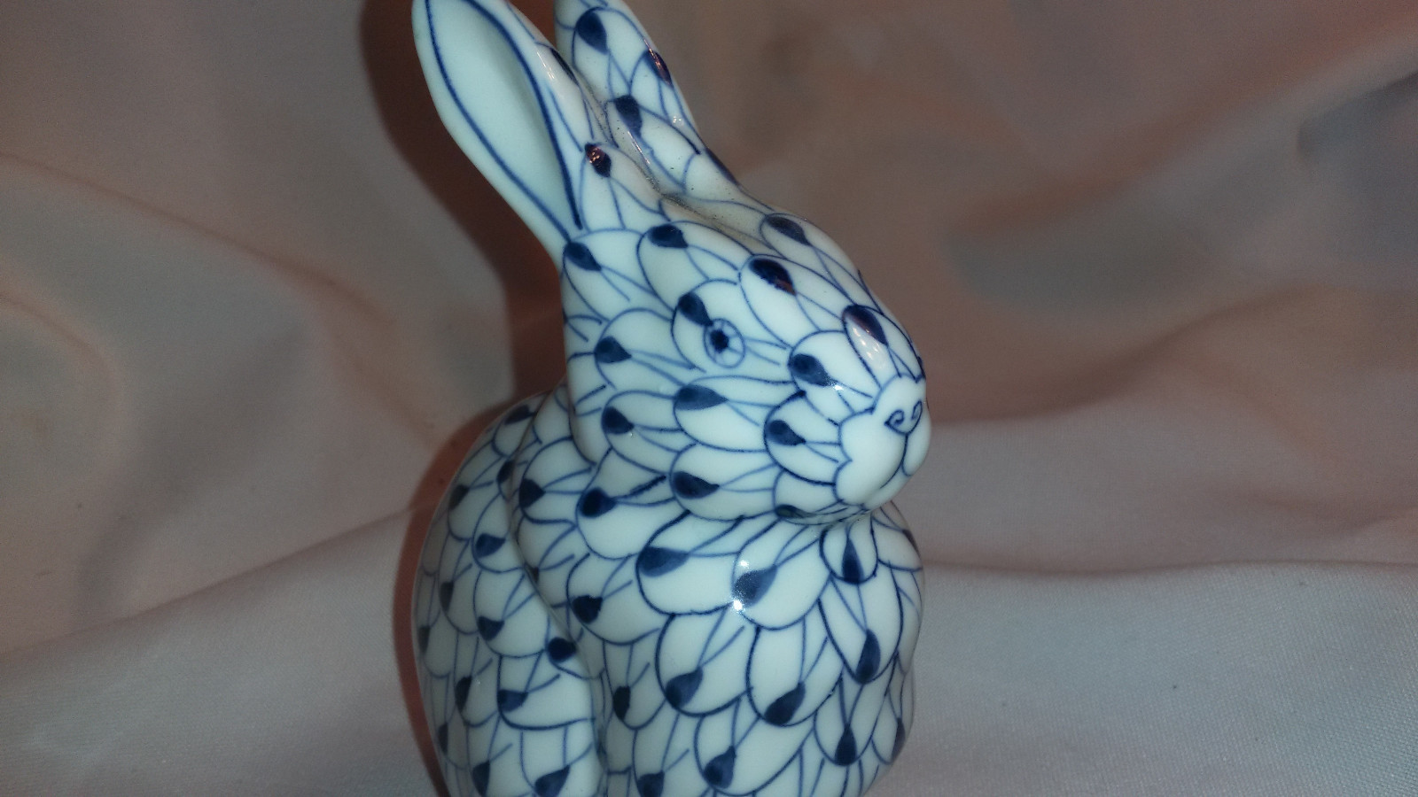 Hand-painted blue-and-white porcelain rabbit figurine  #  3520