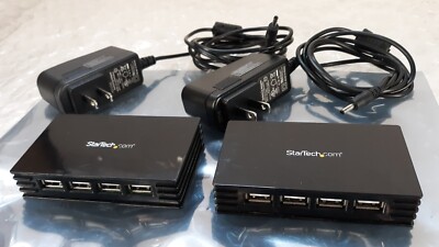 Pair of StarTech.Com 4-Port Compact Black USB 2.0 Hub ST4202USB w/ AC Adapter