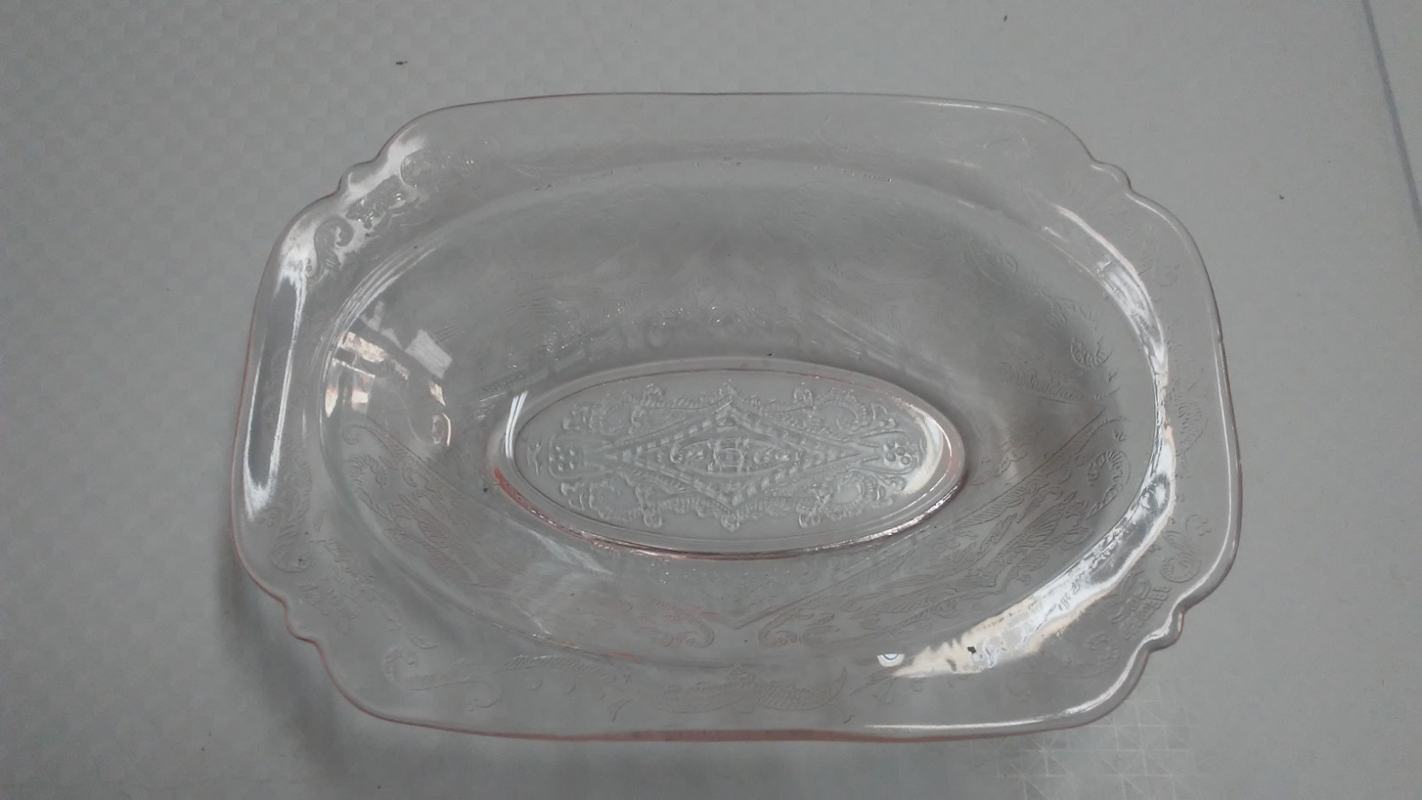 Antique Depression glass Pink Oblong Bowl