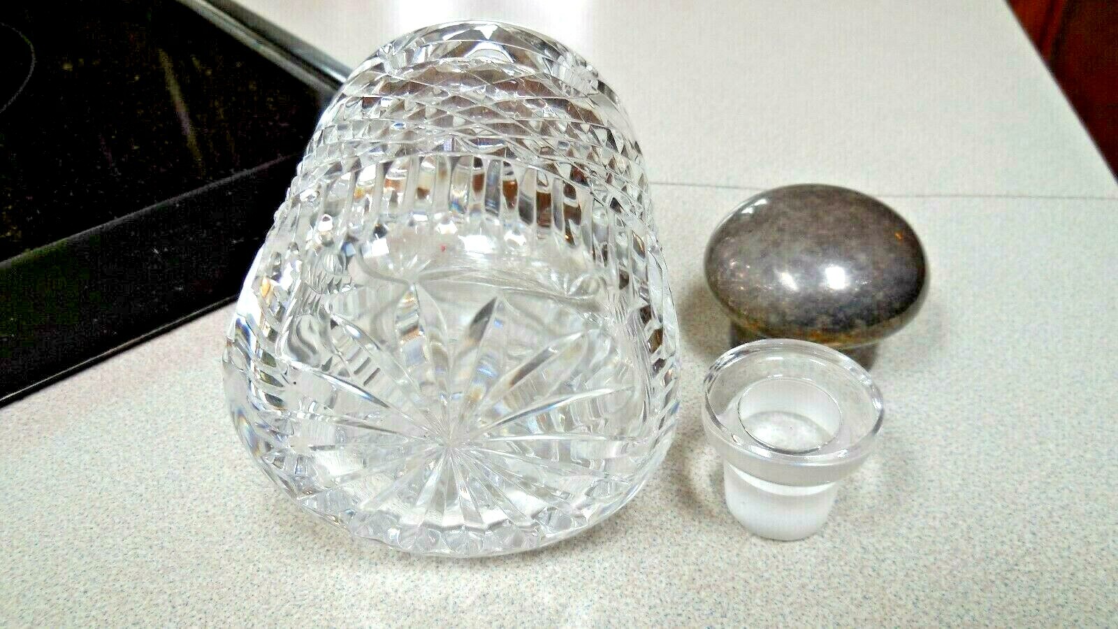 Vingage Lead Crystal Cut Glass Dresser Jar with Sterling Coverd Top