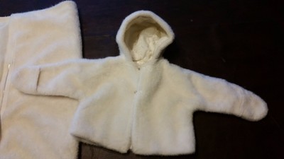 HOLIDAY TIME ! Infants 0-6 Mo. Hand Made Faux Fur Hoody Jacket w Matching Buntin