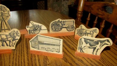 Vintage Antique Wood Cutout Farm Animals,Windmill,Steel Wheel Tractor,Goat Cart+