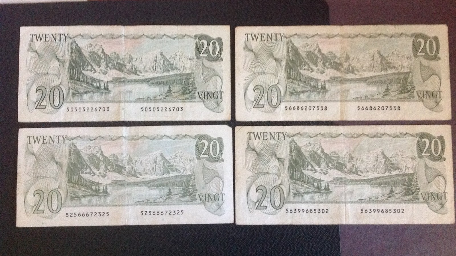 4 CANADA 1979 $20 DOLLAR BANKNOTES CIRCULATED