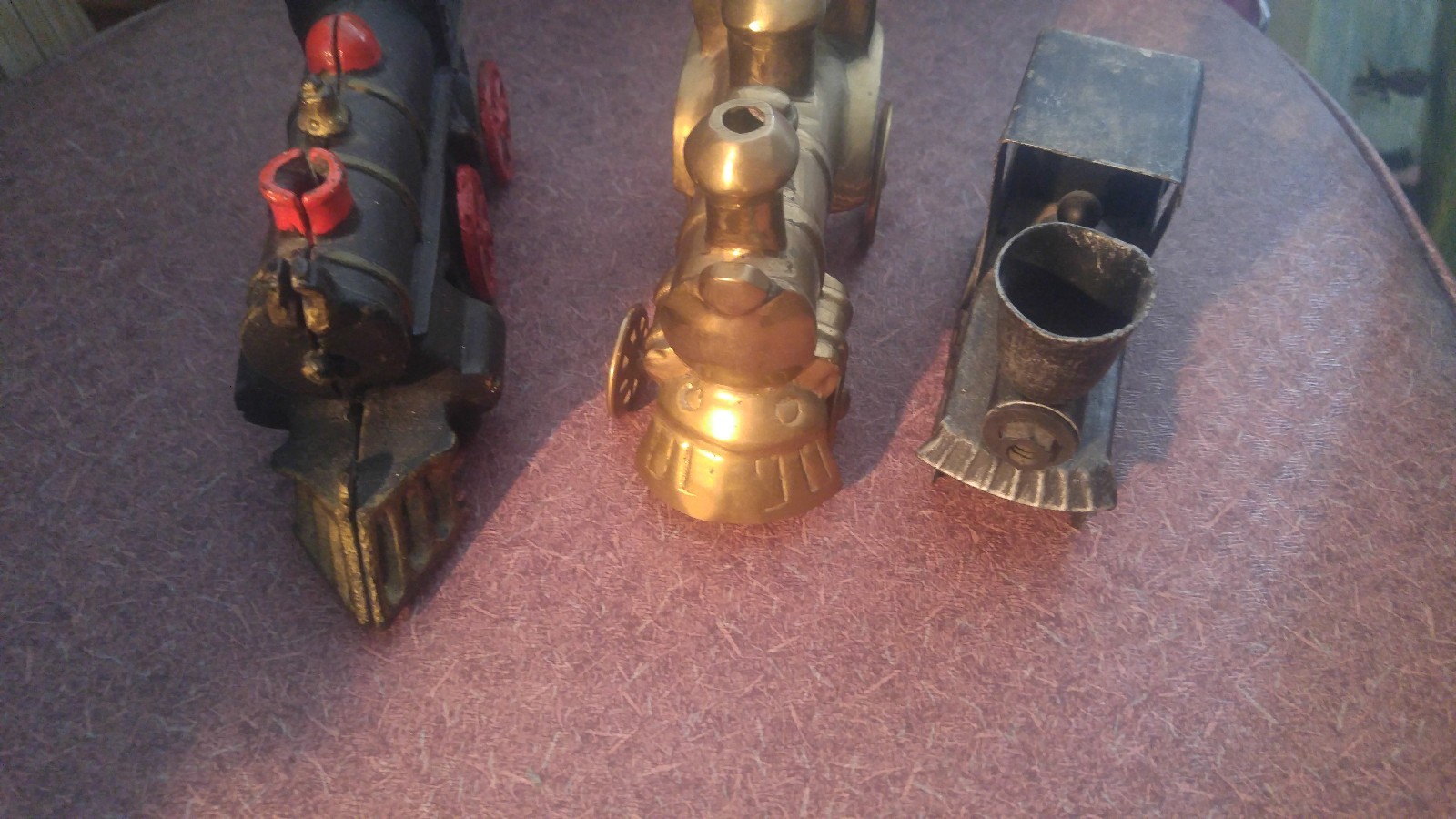 Vintage Black  and Gold Metal Trains Engine, Crude Designand