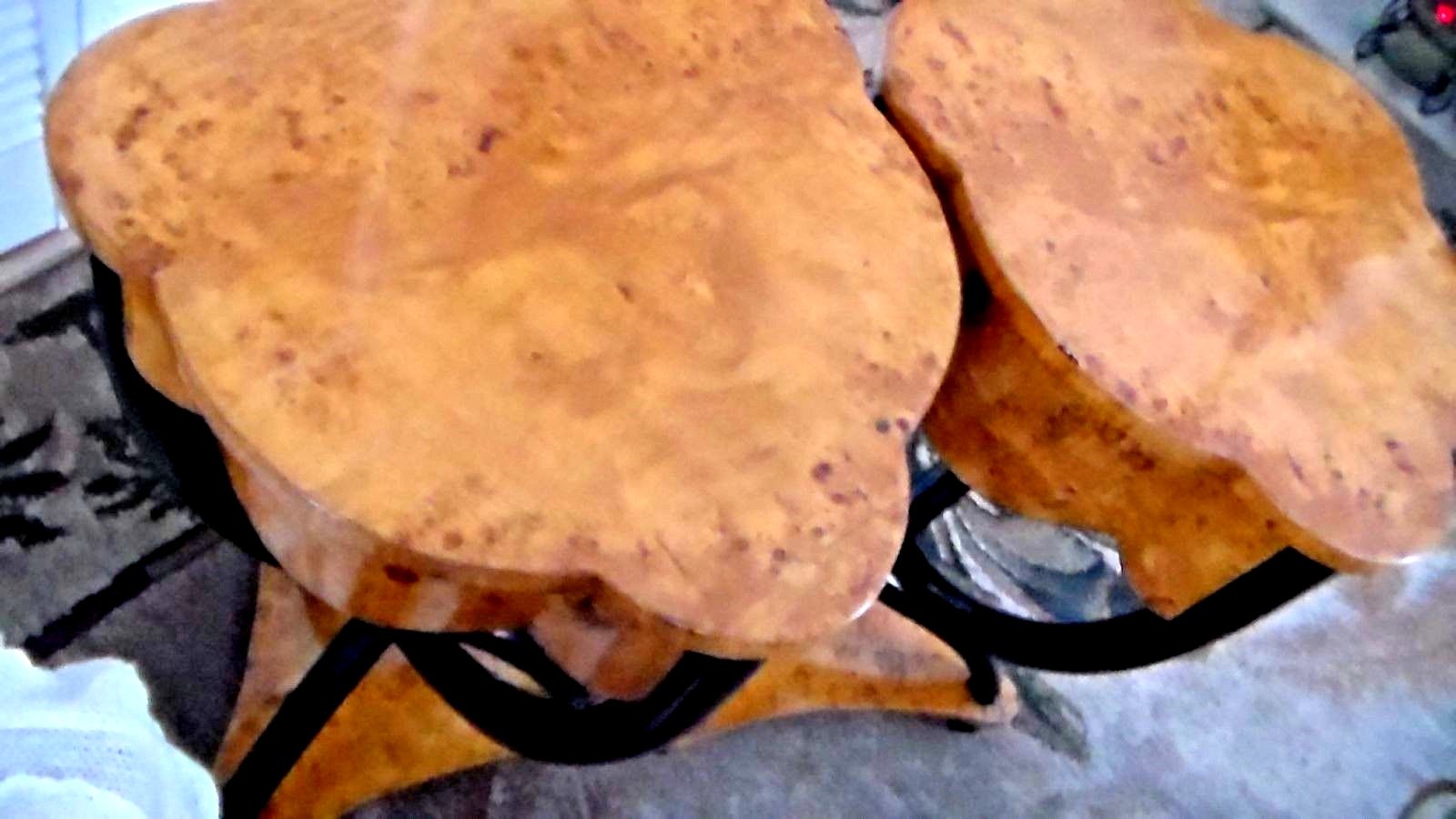 UNIQUE, BIEDERMEIER, PAIR Fruitwood & Ebony TABLES