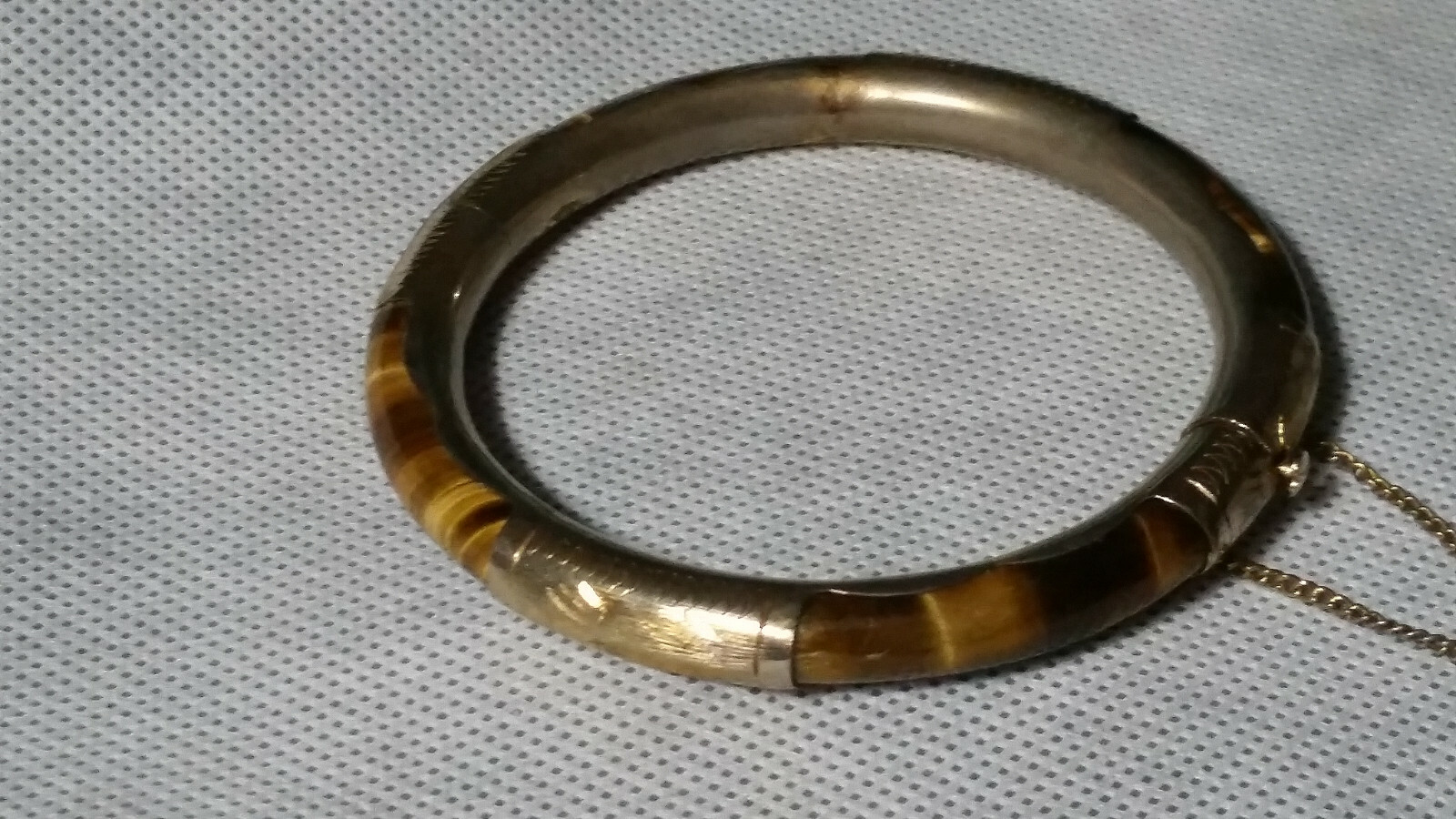 Chinese Gold Plated TIGER'S EYE Hinged Bracelet Vintage