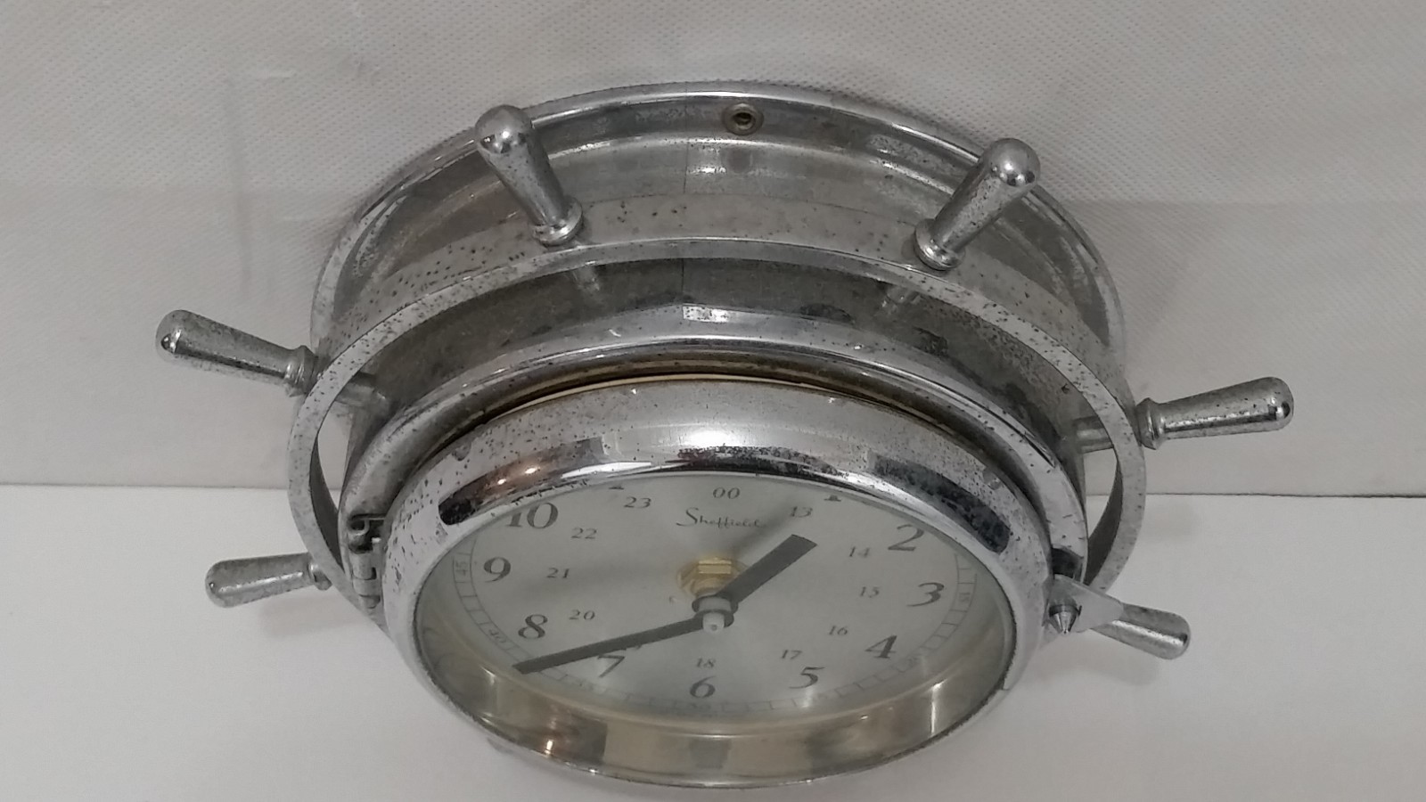 Sheffield Ships Clock Nautical Wheel Theme Silver Color Wall Clock Chrome Naval