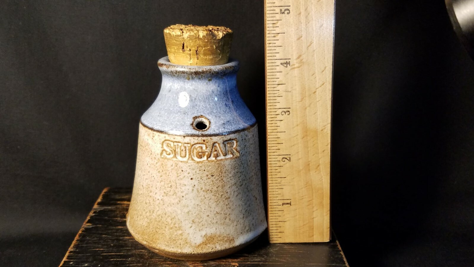 Deneen Pottery Sugar Shaker Stoneware Handmade Blue & Brown 4 3/4