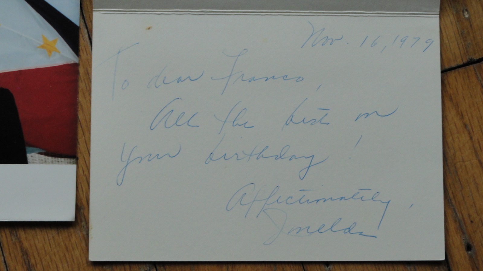 Original Imelda Marcos Inscribed and autographed Note 1979