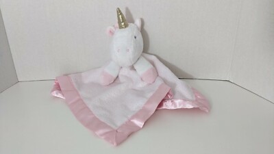 Cloud Island White Pink Satin God Sparkle Unicorn Lovey Security Blanket 14 X 14