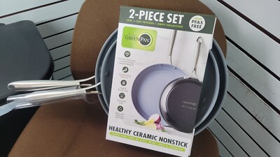 The original green pan 2 PC Set,Healthy ceramic nonstick, 10 In + 12 In black
