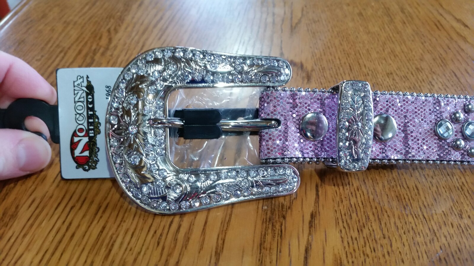 Nocona Western Girls Kids Belt Rhinestones Horseshoe Pink N4411030 Size 20