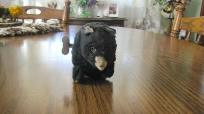 Walking Toy Wind-Up Walking Black Bear With Original  Key Vintage 1950’s Works