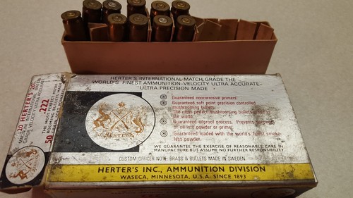 Herters 222 Rem with 10 fired brass cases Cartridge Box