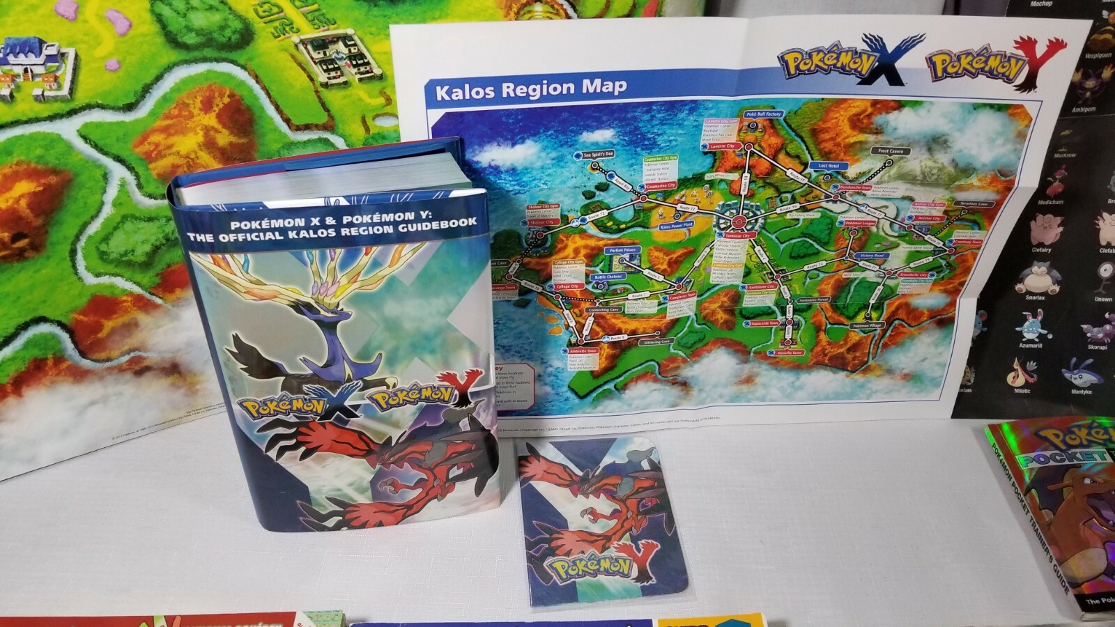 Huge POKEMON X Y Strategy Game Player’s Guides Pokedex Posters Lot Nintendo Book