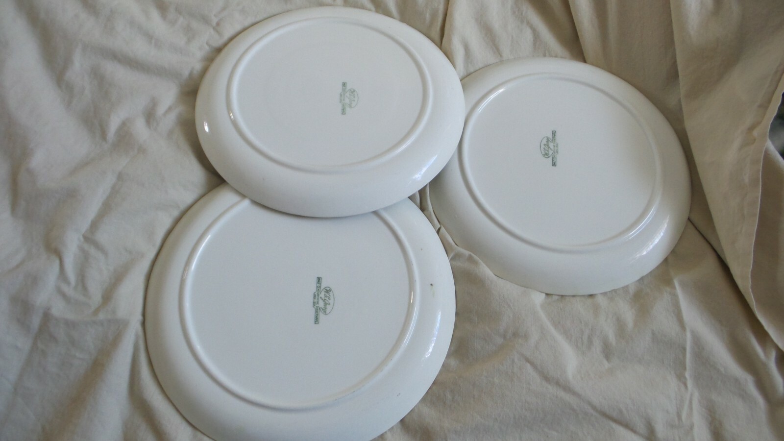 Vintage W. S. George GREEN AND BROWN Stripe 3 Dinner Plates  1904-1954