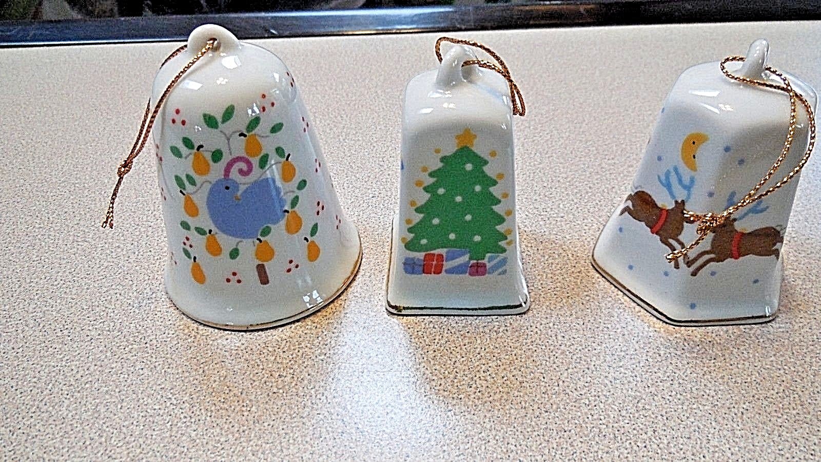 Vintage Lillian Vernon Bells set of 3 Christmas 1986 Tree Ornaments
