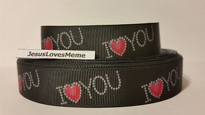 Grosgrain Ribbon, I Love You With Diamonds & Red Hearts, Valentine, I Care, 7/8''