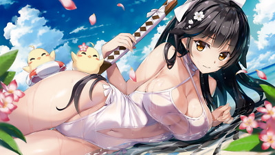 Anime girls takao azur lane wet oryou artwork black hair Playmat Gaming Mat Desk