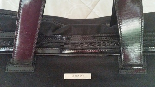 Authentic GUCCI Travel Garment Hand Bag  Overnight Nylon Leather Black Italy