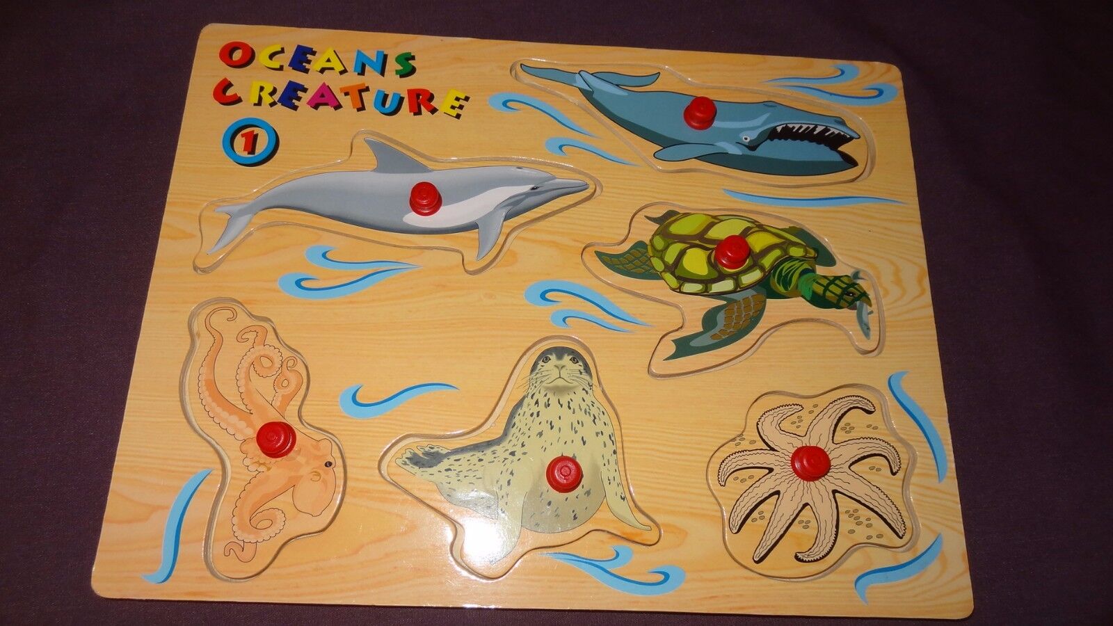 Oceans Puzzle Creature 1 Wooden Peg Tray Toddler Turtle Dolphi...