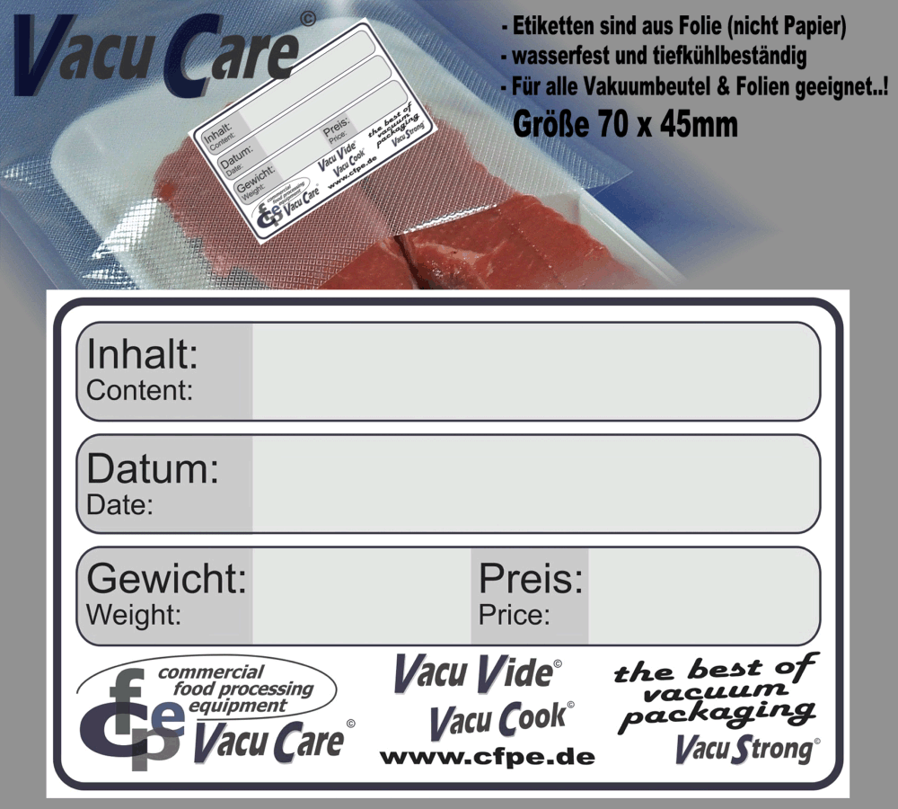 120 Beschriftungsetiketten für Vakuumbeutel incl. Folienstift, wasserfest, -25°C