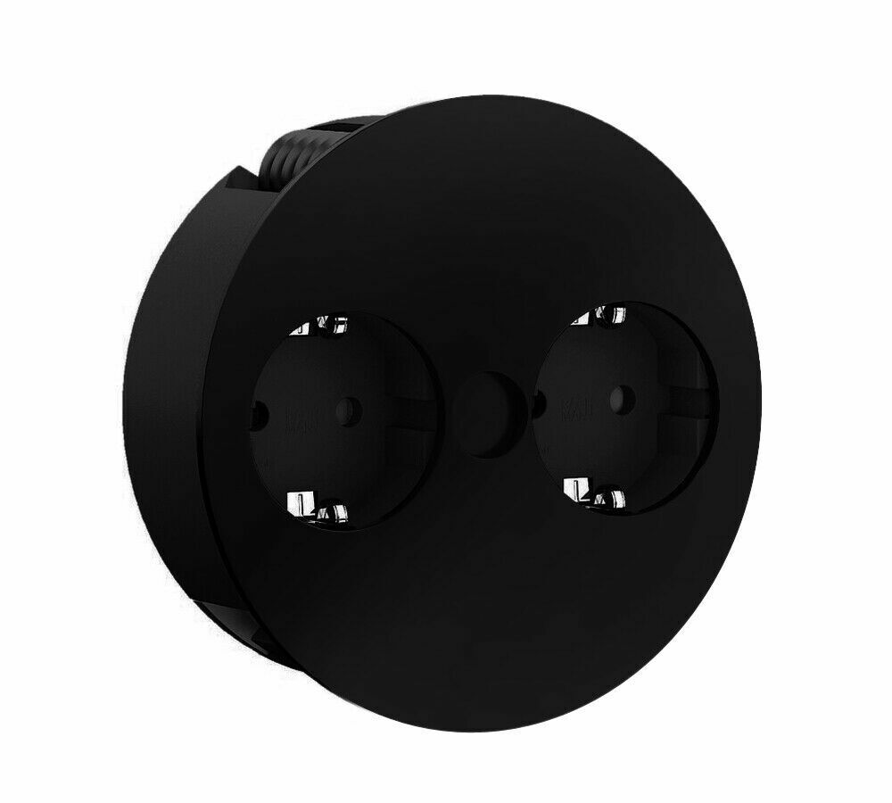 Bachmann Twist 2-fach Steckdose schwarz matt für Arbeitsplatte Einbausteckdose
