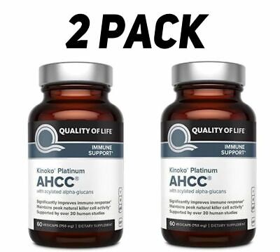 Kinoko Platinum AHCC, 2 PACK, Immune Support, 750 mg, 60 capsules each