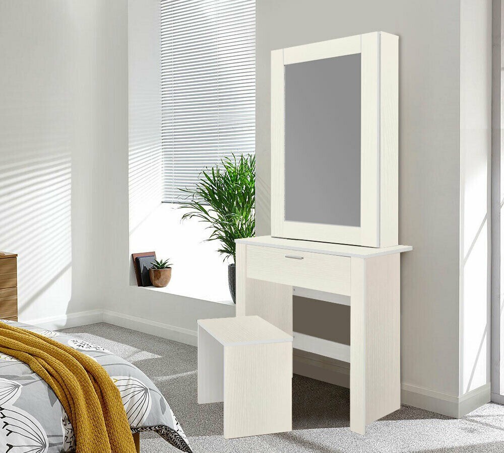 Sliding Mirror Dressing Table Unit Makeup Dresser Desk W Drawer & Stool