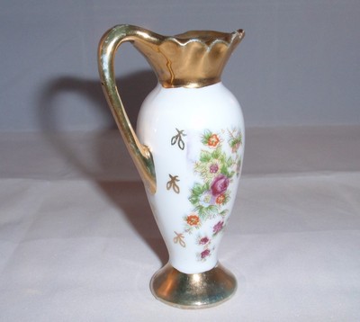 Miniature Floral Decorated Vase and Pitcher Japan