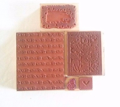 Lot of 5  Wood Mounted Rubber Art Stamps Hero Arts