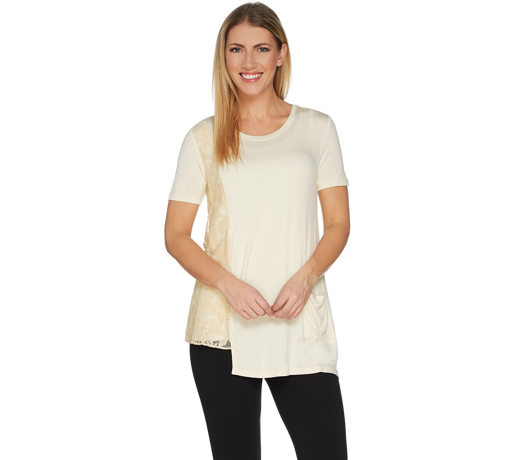 ス❣️logo knit tops ivory LOGO LORI GOLDSTEIN QVC LIQUID KNIT TUNIC TOP-SZ SM-IVORY