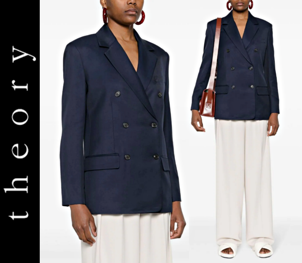 Theory Double-Breasted Shaped Twill Blazer Relaxed Fit