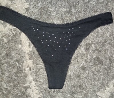 Vs cotton  high leg Studded thong Panty Size Small NEW Black 