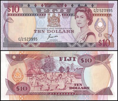 Fiji 10 Dollars, 1989 ND, P-92a, UNC | eBay